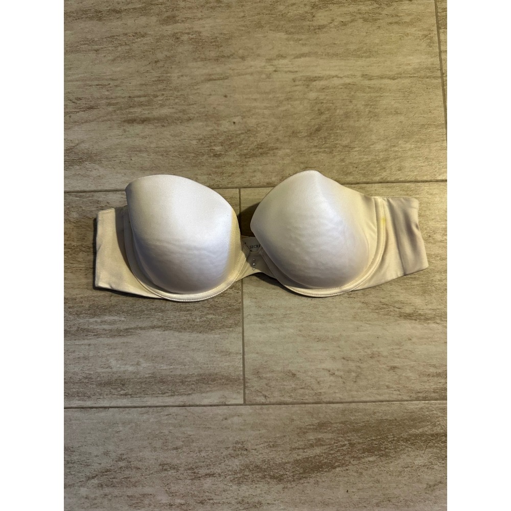 Victoria's Secret Bra Womens 36B Ivory Multi-Way Strapless Satin Rhinestone 7339
